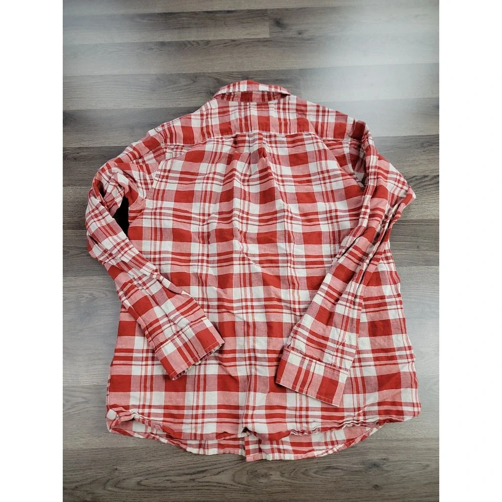 The North Face Linen Blend Button Down Shirt Large Red Plaid Collared Camp Mens